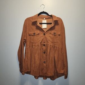 Brown Corduroy Babydoll Shacket Top | Small